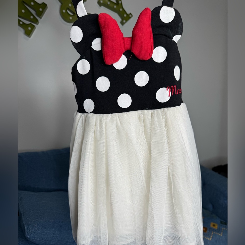Disney Minnie Black and White Polka Dot Dress with Red Accents